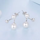 925 Sterling Silver Earrings with CZ and Synthetic Pearl, 1.7cm, White Gold Plated for Women-3