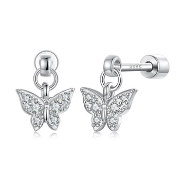 925 Sterling Silver White Gold Plated Earrings with CZ - 0