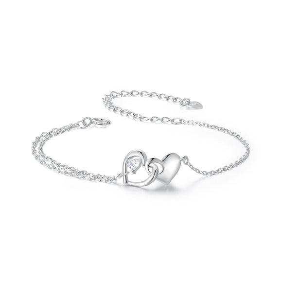 925 Sterling Silver Bracelet with Pave Setting CZ and White Gold Plating