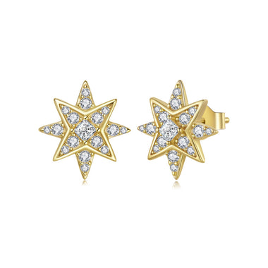 925 Sterling Silver Pavé Setting Gold Plated Earrings - 0