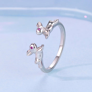 925 Sterling Silver Rabbit Ring with Pavé Setting CZ in White Gold for Women - 0