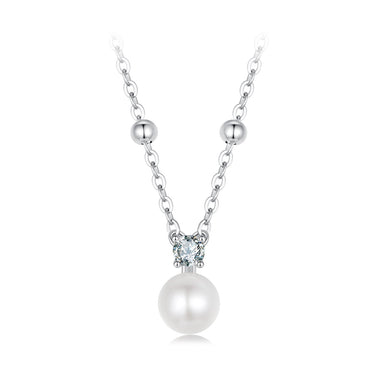 925 Sterling Silver Moissanite and Freshwater Pearl Necklace 40+5cm for Women