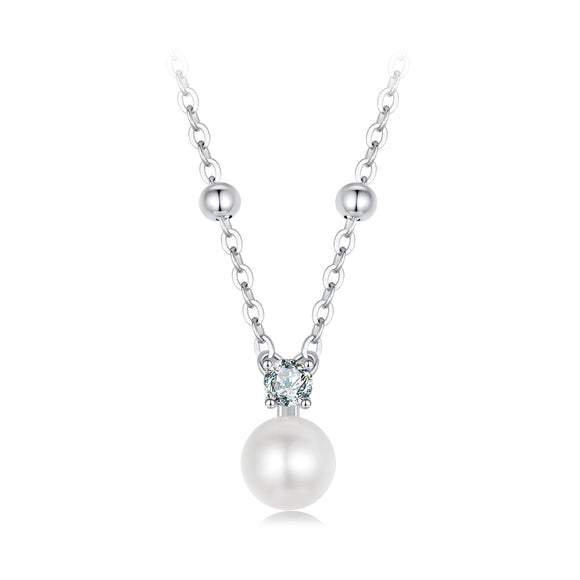 925 Sterling Silver Moissanite and Freshwater Pearl Necklace 40+5cm for Women