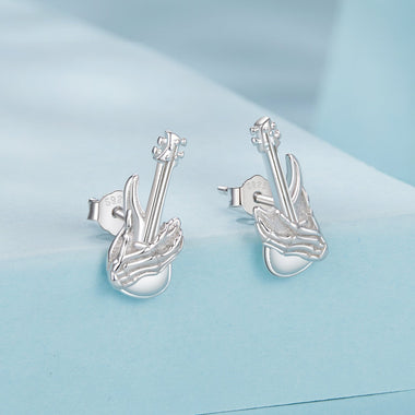 925 Sterling Silver Earrings for Women with White Gold Plating, Size 1.5x0.6cm - 0