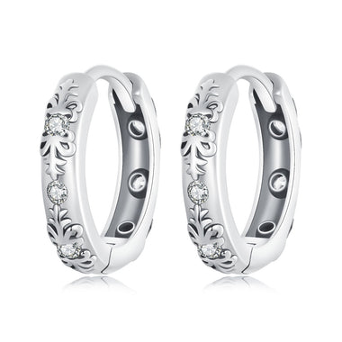 925 Sterling Silver Earrings with Oxidized Finish and Pavé Setting CZ for Women - 0
