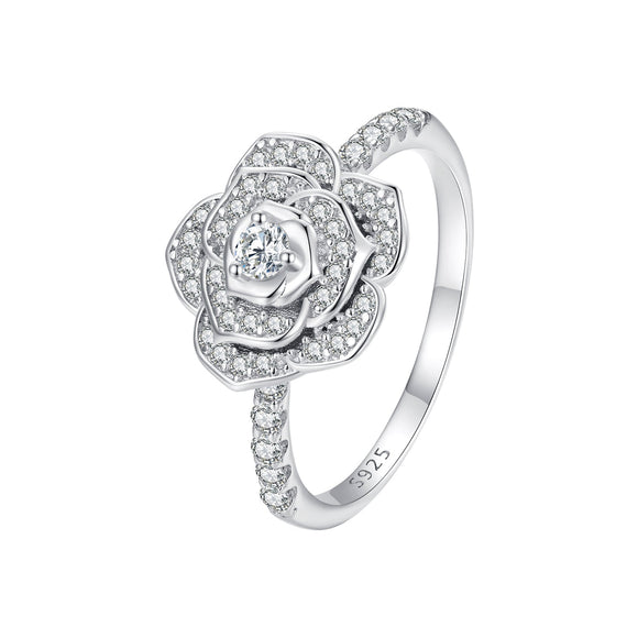 925 Sterling Silver Pavé Set CZ Platinum Plated Ring Size 6 for Women