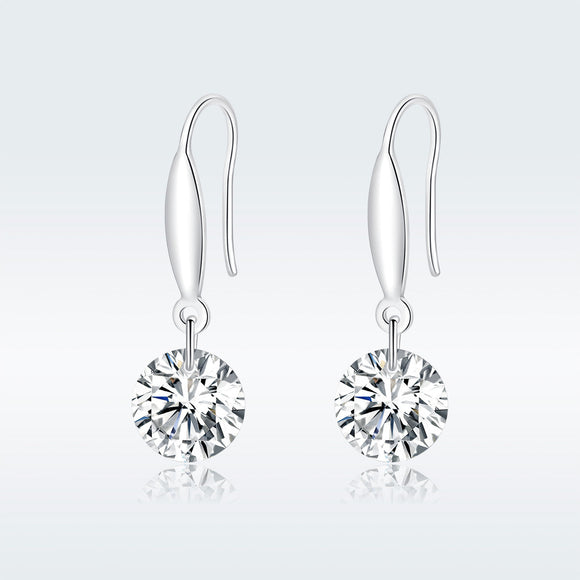 S925 Sterling Silver Earrings 2.6x0.8cm Plated Platinum with Pavé Setting CZ for Women