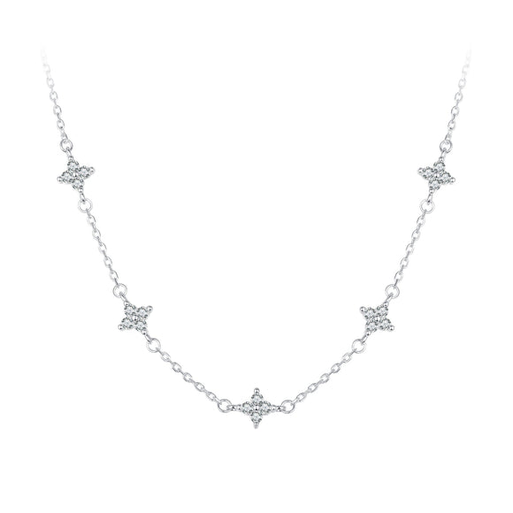 925 Sterling Silver Pave Setting CZ Necklace with White Gold Plating 400mm for Women