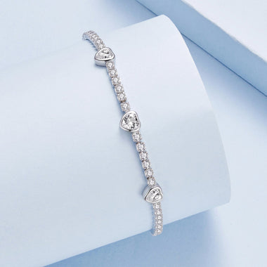 925 Sterling Silver & Pavé Setting CZ Bracelet with White Gold Plating for Women - 0