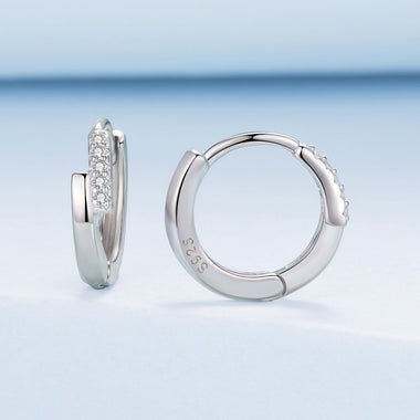 925 Sterling Silver Earrings with Pavé Setting CZ in White Gold for Women - 0