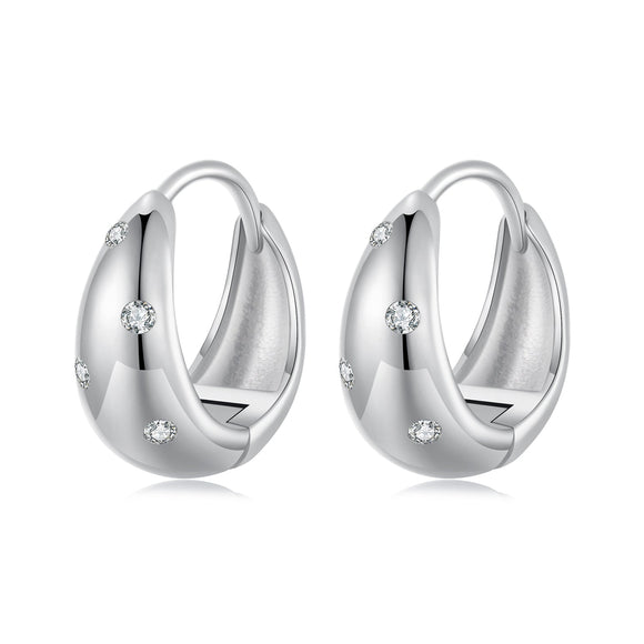 925 Sterling Silver Earrings with CZ in White Gold Plating - Stylish Design for Women
