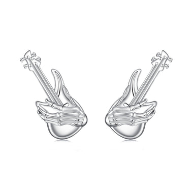 925 Sterling Silver Earrings for Women with White Gold Plating, Size 1.5x0.6cm