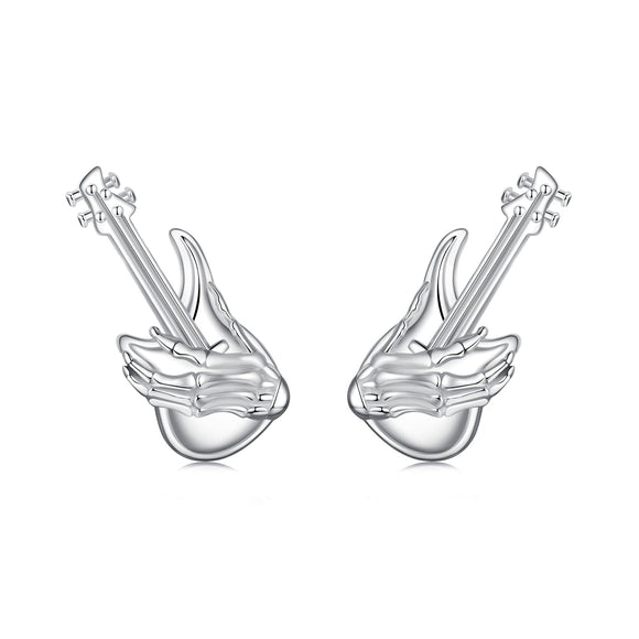 925 Sterling Silver Earrings for Women with White Gold Plating, Size 1.5x0.6cm