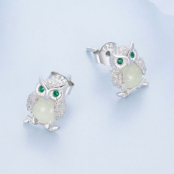 925 Sterling Silver Plated Platinum Luminous Stone Earrings 10*8mm for Women