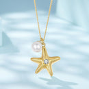 925 Sterling Silver Necklace with Gold Plating, 40+5cm, Featuring Synthetic Pearl & CZ for Women-3