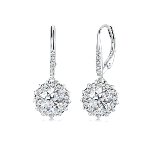 925 Sterling Silver Moissanite 1ct Earrings 26x11mm Pavé White Gold for Women