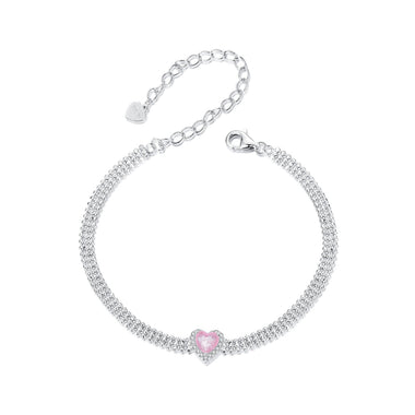 925 Sterling Silver White Gold Plated 8mm CZ Pendant Bracelet for Women - 0