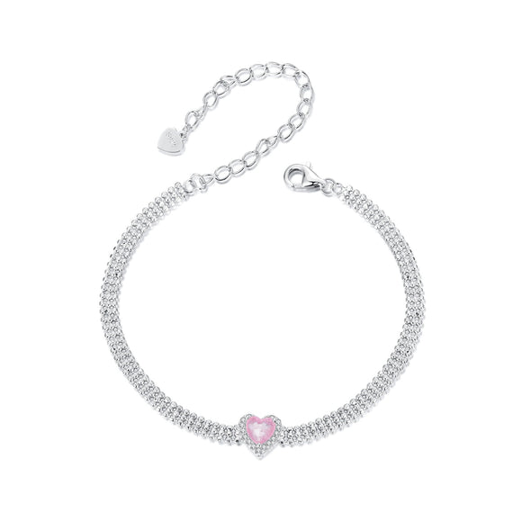 925 Sterling Silver White Gold Plated 8mm CZ Pendant Bracelet for Women