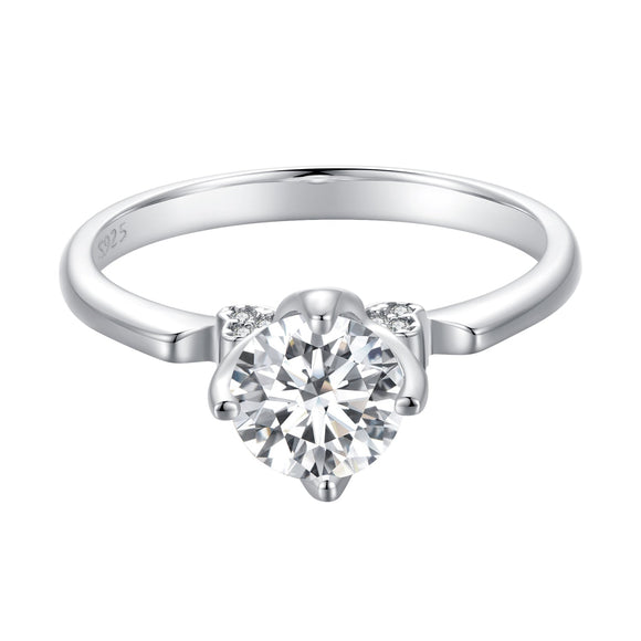 925 Sterling Silver 1.0 Carat Moissanite Ring in Size 8