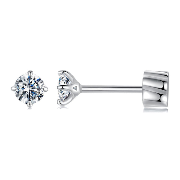 925 Sterling Silver Moissanite Stud Earrings for Women - 0.5ct, 0.6cm Size, White Gold Plated