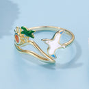 925 Sterling Silver Enamel Pavé Setting CZ Gold Plated Ring for Women-3