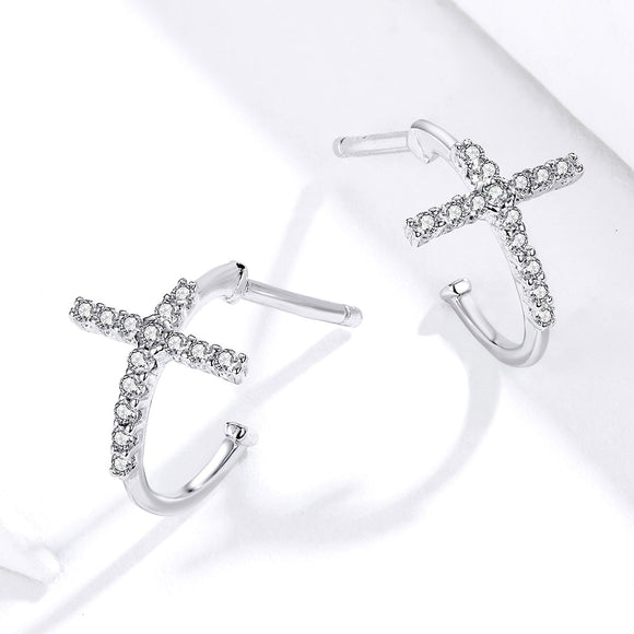 S925 Sterling Silver Earrings with Pavé Set CZ in Platinum Finish