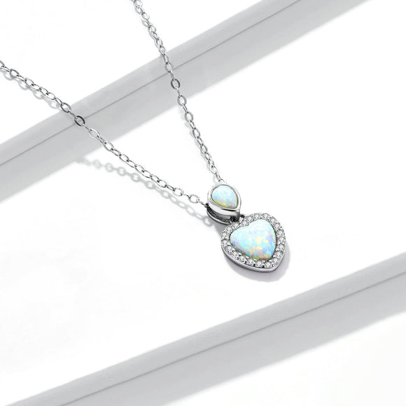 925 Sterling Silver Genuine Translucent Opal Necklace with CZ for Women