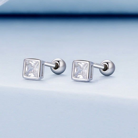 925 Sterling Silver 5mm Pavé Setting CZ Earrings for Women
