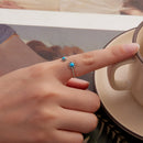 925 Sterling Silver Synthetic Turquoise Ring for Women - Oxidized Silver, Width: 0.12cm, Size: 0.5-0.7cm-6