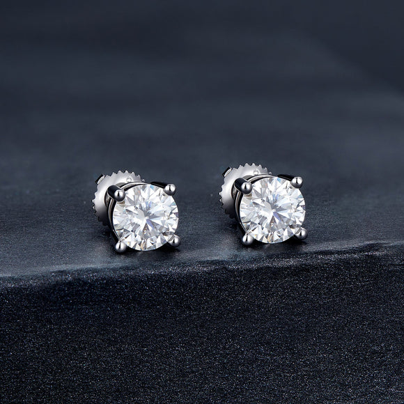 925 Sterling Silver Earrings with Moissanite in Style S, 0.5cm for Women