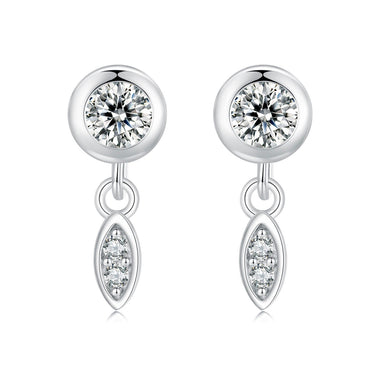 925 Sterling Silver Earrings with Pavé Setting CZ in White Gold - 11*4mm - 0