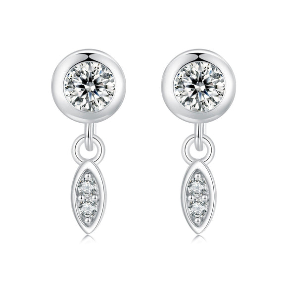925 Sterling Silver Earrings with Pavé Setting CZ in White Gold - 11*4mm