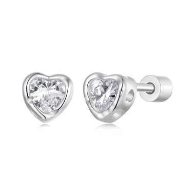 925 Sterling Silver Earrings with Plated White Gold & Pavé Setting CZ, 0.5cm for Women