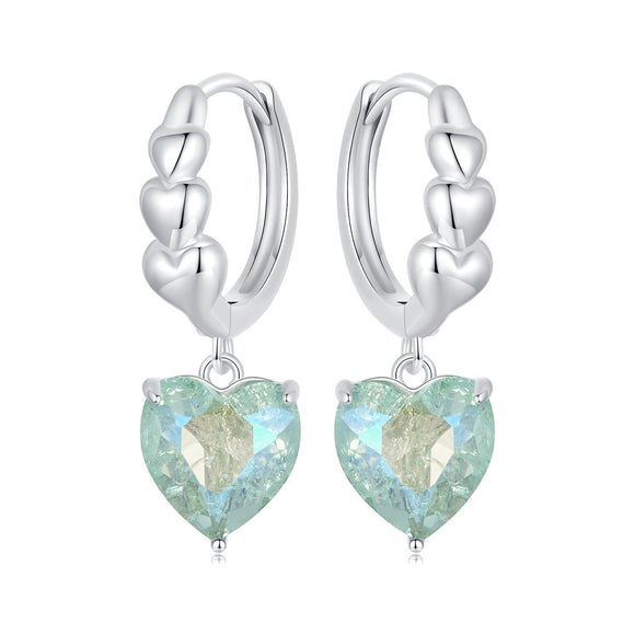 925 Sterling Silver Earrings with Transparent Glass, Plated White Gold, Size 23x8.5mm for Women
