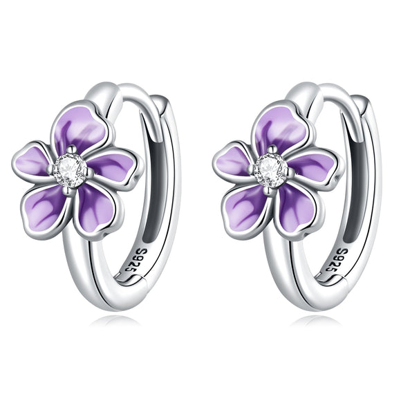925 Sterling Silver Enamel Earrings with CZ - 1.2x0.7cm, Oxidized Finish for Women