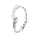 925 Sterling Silver Moissanite & Freshwater Pearl Ring, White Gold Plated, Size E for Women-2