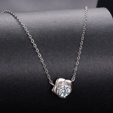 925 Sterling Silver Moissanite 0.5 Carat White Gold Plated Necklace for Women - 0