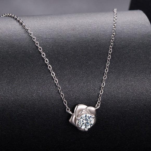 925 Sterling Silver Moissanite 0.5 Carat White Gold Plated Necklace for Women