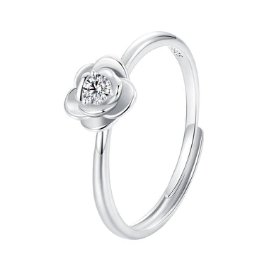 925 Sterling Silver White Gold Plated Moissanite Ring Size E for Women - 0