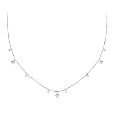 925 Sterling Silver Plated White Gold Pendant Necklace with CZ Charm for Women 38+6cm