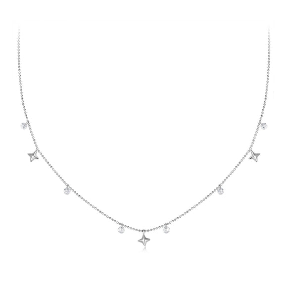 925 Sterling Silver Plated White Gold Pendant Necklace with CZ Charm for Women 38+6cm