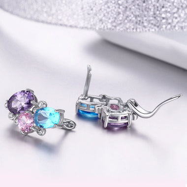 925 Sterling Silver Earrings with Transparent Glass, 1.6*1.1cm for Women - 0