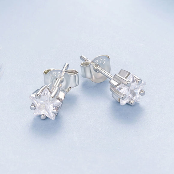 925 Sterling Silver White Gold Plated Earrings 0.5cm with CZ
