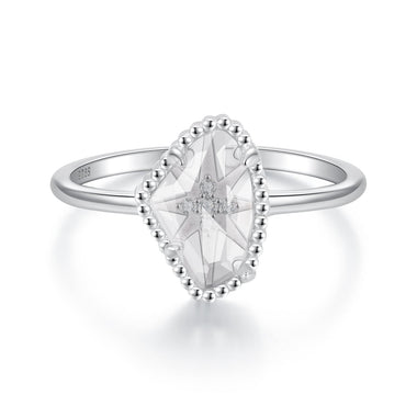 925 Sterling Silver Ring with Transparent Glass and CZ, 0.15cm Width, for Women