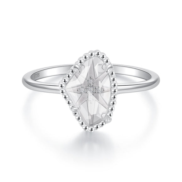 925 Sterling Silver Ring with Transparent Glass and CZ, 0.15cm Width, for Women