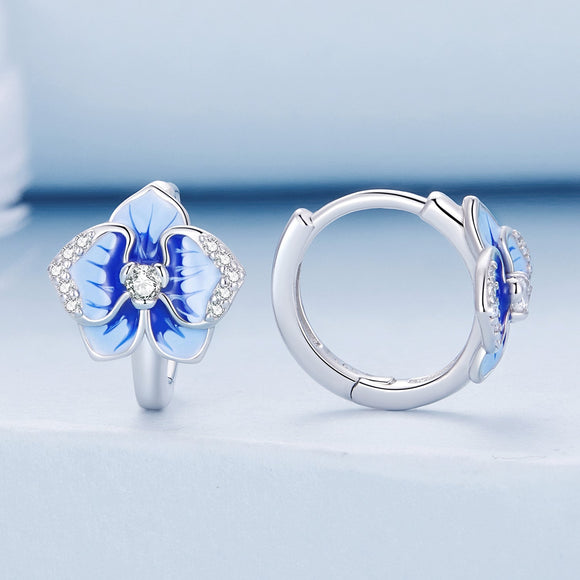 925 Sterling Silver Earrings with Enamel and Pavé Setting, 10mm for Women