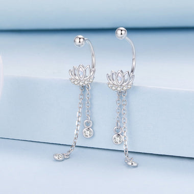 925 Sterling Silver Earrings with Pavé CZ in White Gold Plating - 3.1 x 0.7 cm for Women - 0