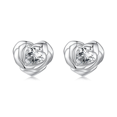 925 Sterling Silver Earrings with Pave Setting CZ and White Gold Plating