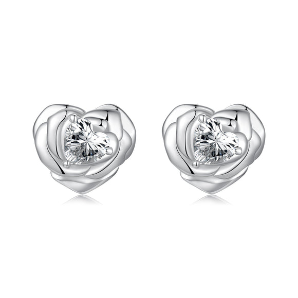 925 Sterling Silver Earrings with Pave Setting CZ and White Gold Plating