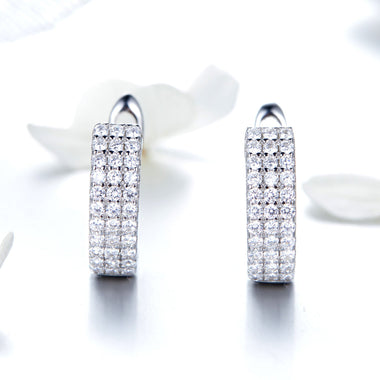925 Sterling Silver Earrings with Pavé Setting CZ 1.3*0.4cm - 0